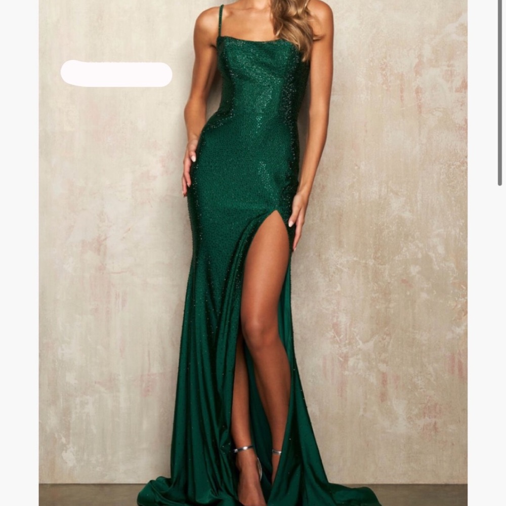 Sherri Hill Emerald Green Beaded Mermaid Prom Dress - Picture 3 of 6